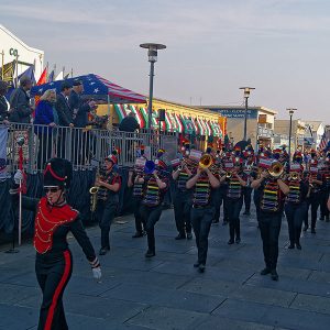 SF Lesbian/Gay Freedom Band marching in front of dignitaries during the Veterans Day Parade