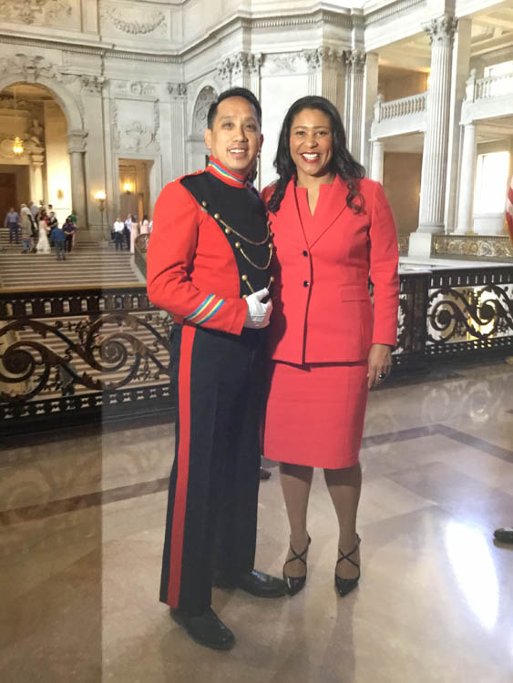 Mike Wong with SF Mayor London Breed at 2019 pride month flag ceremony